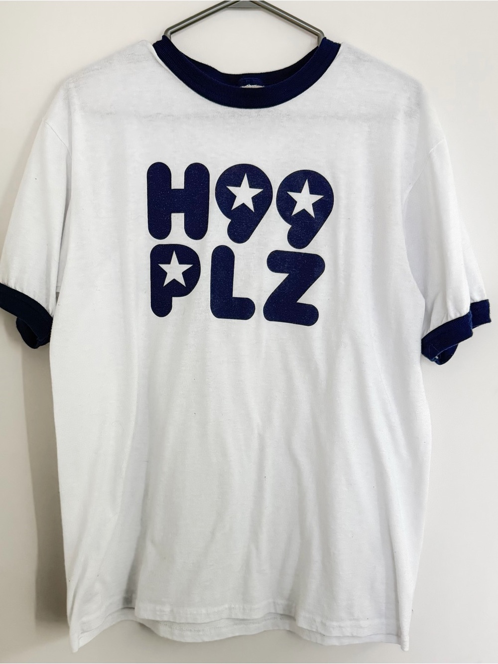 White & Navy 'H99 PLZ' Short Sleeve Ringer Tee
